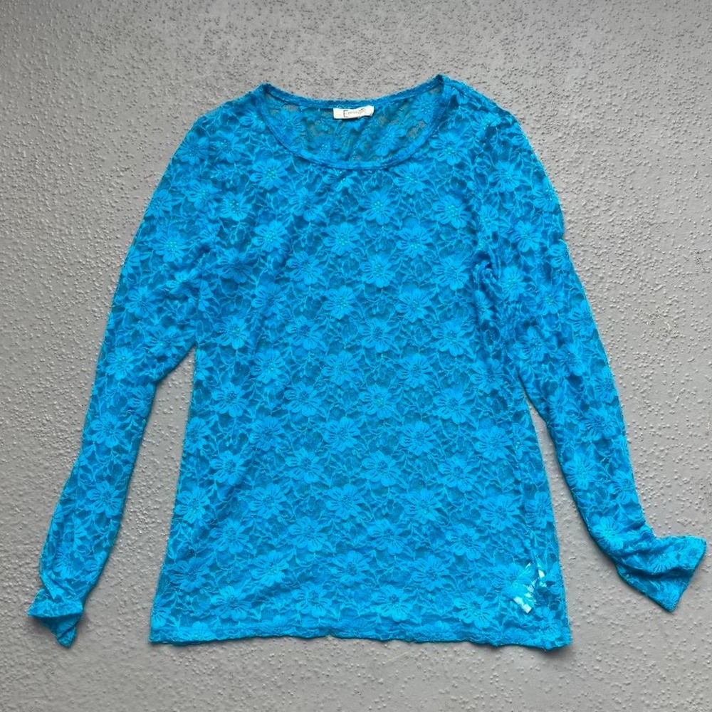 Energie Blue Floral Lace Long Sleeve‎ Top Junior Size XL
